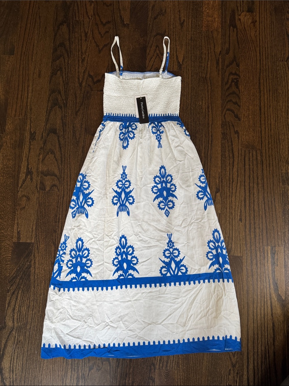 Girls White Dress with Blue Embroidered Print - Classic Summer Style